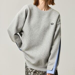 Lily Gray Sweatshirt with Blue Striped Sleeves inset fits M or L